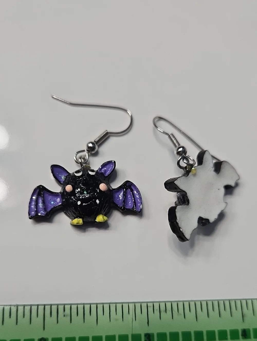 Whimsical Black & Purple Bat Dangle Earrings
